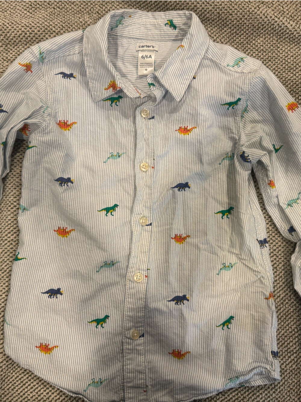 Carter's Light Blue Striped Button-Front Dino Shirt